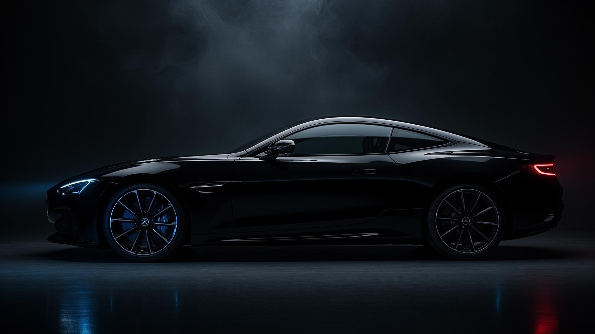 Cinematic luxury car in dark studio